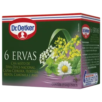 Dr. Oetker Chá 6 Ervas, Erva-Doce-Nacional, Capim-Cidreira, Hortelã, Menta, Camomila, Anis - 15 Sachês