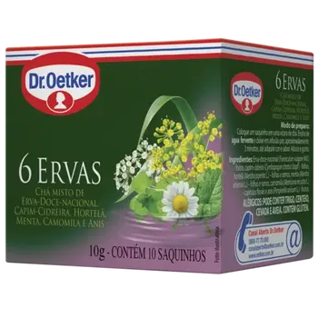 Dr. Oetker Chá 6 Ervas, Erva-Doce-Nacional, Capim-Cidreira, Hortelã, Menta, Camomila, Anis  - 10 Sachês