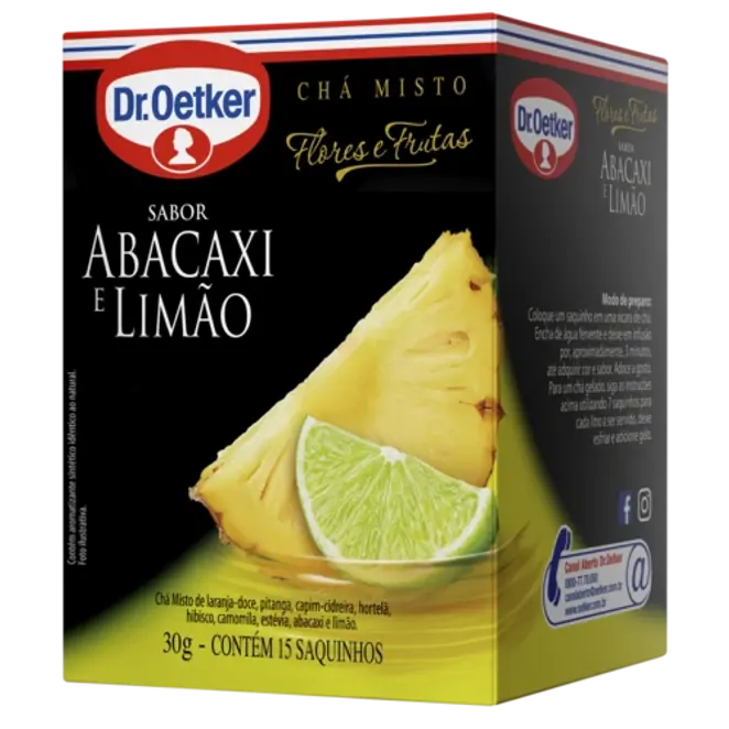 Dr. Oetker Chá Flores & Frutas, Abacaxi e Limão - 15 Sachês