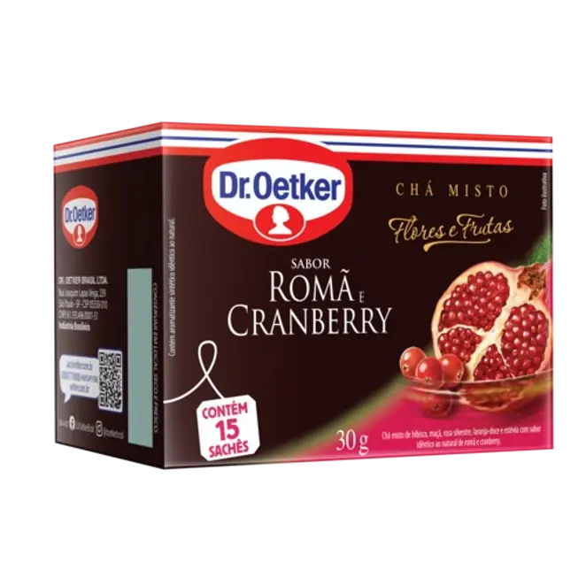 Dr. Oetker Chá Flores & Frutas, Romã e Cranberry - 15 Sachês