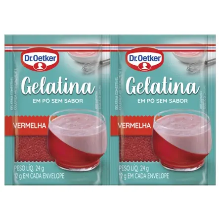 Gelatina em Pó Vermelha sem Sabor Dr. Oetker (rasa)
