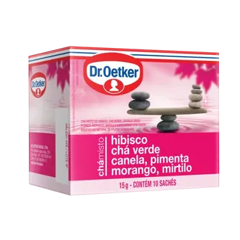 Dr. Oetker Chá de Hibisco, Chá verde, Canela, Pimenta, Morango e Mirtilo - 10 Sachês