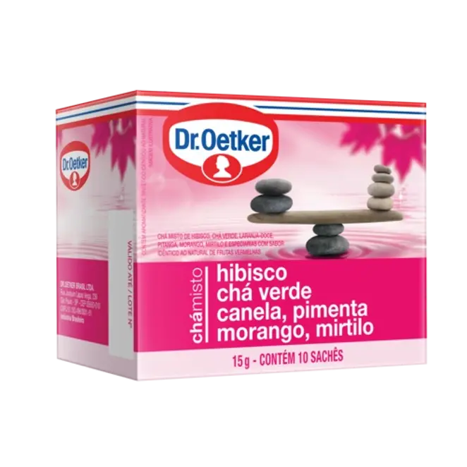 Dr. Oetker Chá de Hibisco, Chá verde, Canela, Pimenta, Morango e Mirtilo - 10 Sachês