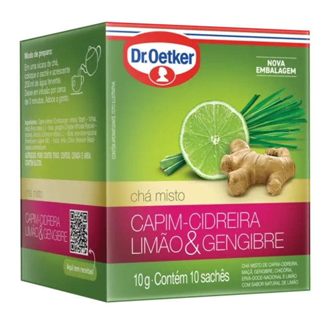Dr. Oetker Chá Ervas Plus, Capim-Cidreira, Limão e Gengibre  - 10 Sachês