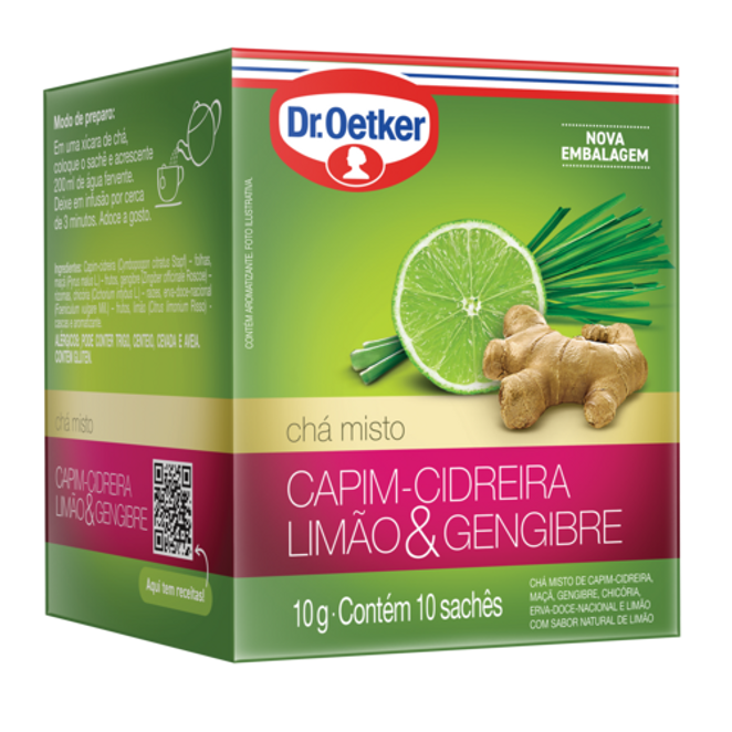 Dr. Oetker Chá Ervas Plus, Capim-Cidreira, Limão e Gengibre  - 10 Sachês