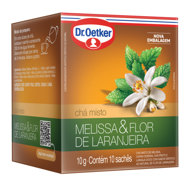Dr. Oetker Chá Ervas Plus, Melissa com Flor de Laranjeira  - 10 Sachês