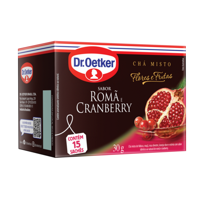 Dr. Oetker Chá Flores & Frutas, Romã e Cranberry - 15 Sachês